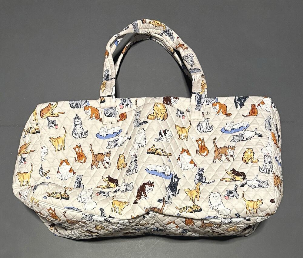 Vera Bradley A Cat’s Life Large Travel Duffel Tote Bag Beige Brown Multi NWT